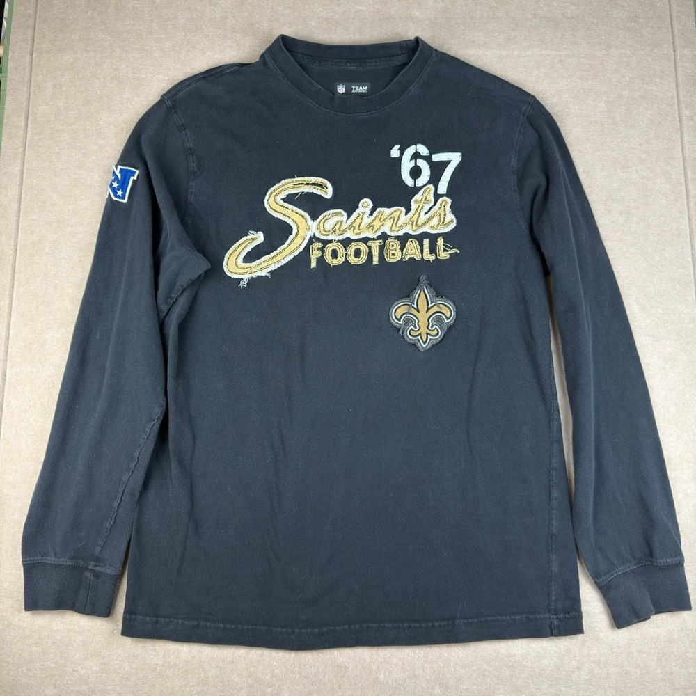 NFL Shirt Mens L Black Saints Long Sleeve Football '67 Logo Distressed Team Tee